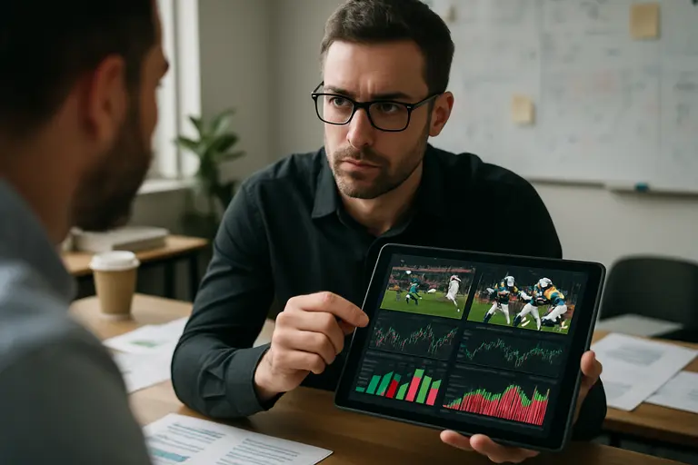 Live football trading desk with changing market numbers and game data
